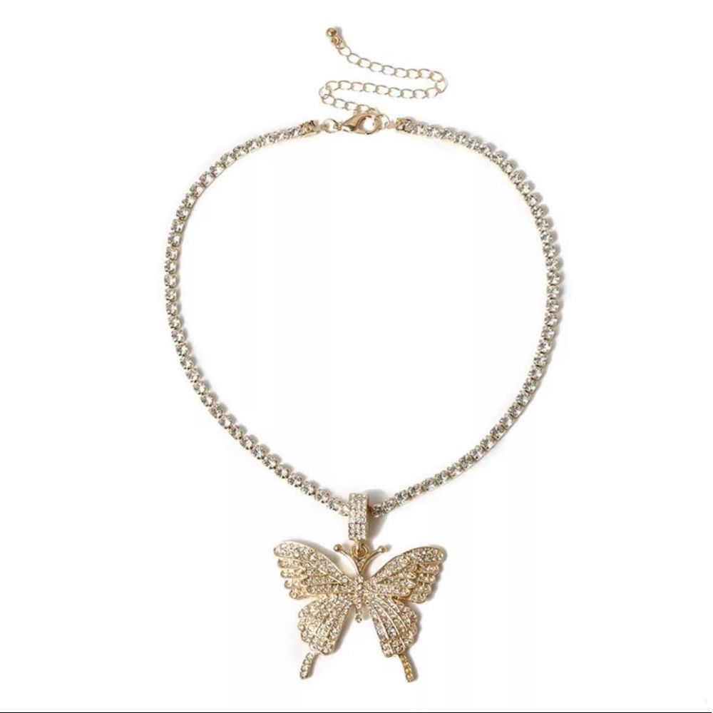 Bling Butterfly Pendant Tennis Chain Necklace
